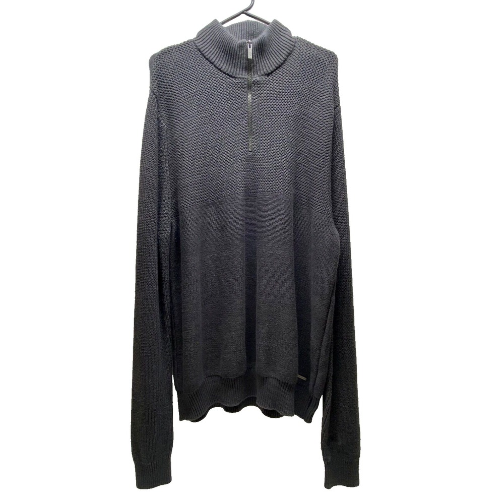 Calvin Klein 1/4 Zip Sweater Men's XL Deep Navy Mock Neck Pullover Cotton Blend